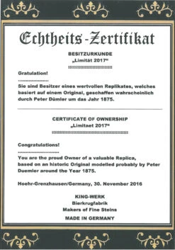 King Limitaet 2017 | Defending The Homeland Antique Style Beer Stein -Luxury Cupware Shop Certificate Front Limitaet 2017 91930.1489787605