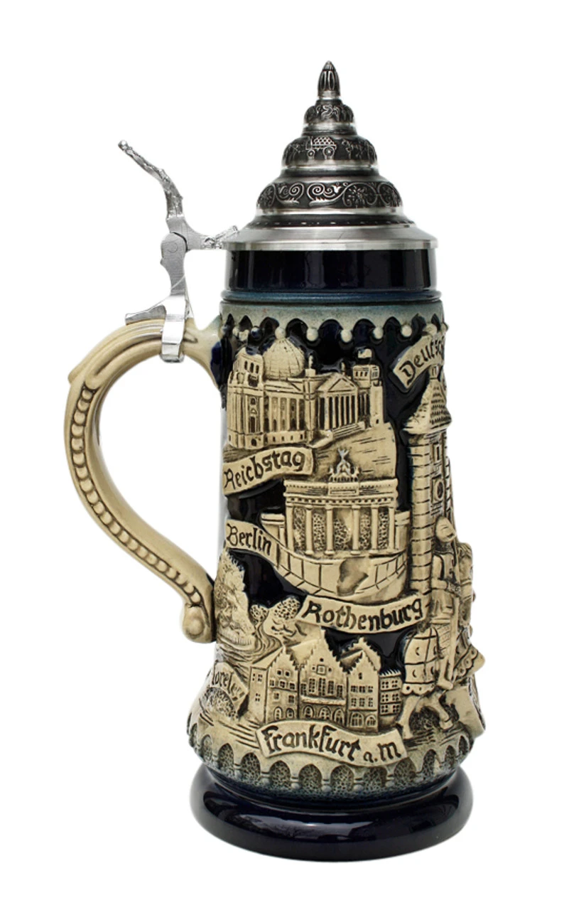 Deutschland Germany Jousting Knights Beer Stein Cobalt 4 Deutschland Germany Jousting Knights Beer Stein Cobalt - Image 3