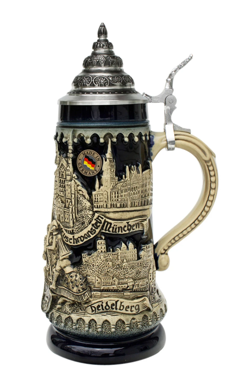 Deutschland Germany Jousting Knights Beer Stein Cobalt 3 Deutschland Germany Jousting Knights Beer Stein Cobalt - Image 2
