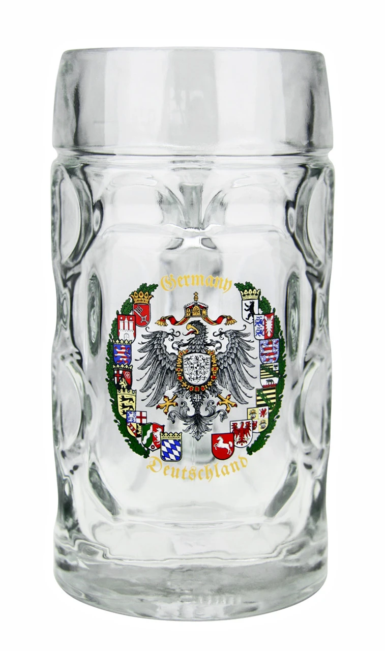 German Eagle And Crests Dimpled Oktoberfest Glass Beer Mug 0.5 Liter 3 German Eagle And Crests Dimpled Oktoberfest Glass Beer Mug 0.5 Liter