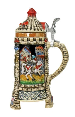Medieval Tower Beer Stein With Stoneware Lid -Luxury Cupware Shop Jousting Knights Castle Tower Beer Stein K3343D RS SM 51148.1401738174