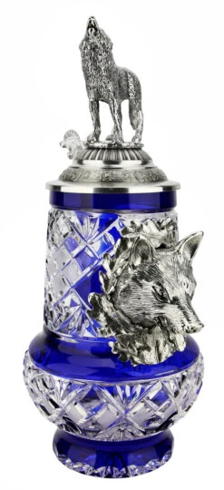 Lord Of Crystal Wolf German Beer Stein Blue | 3D Howling Wolf Lid -Luxury Cupware Shop Lord of Crystal Wolf German Beer Stein Blue 3D Howling Wolf Lid K6006BLWW LA SM 00074.1679769941