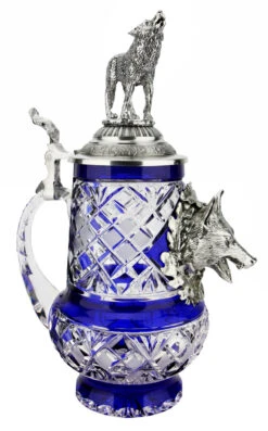 Lord Of Crystal Wolf German Beer Stein Blue | 3D Howling Wolf Lid -Luxury Cupware Shop Lord of Crystal Wolf German Beer Stein Blue 3D Howling Wolf Lid K6006BLWW LS SM 96956.1679769974