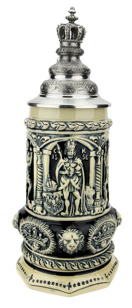 Medieval Holy Roman Emperor Beer Stein Cobalt With Crown Lid 4 Medieval Holy Roman Emperor Beer Stein Cobalt With Crown Lid - Image 2