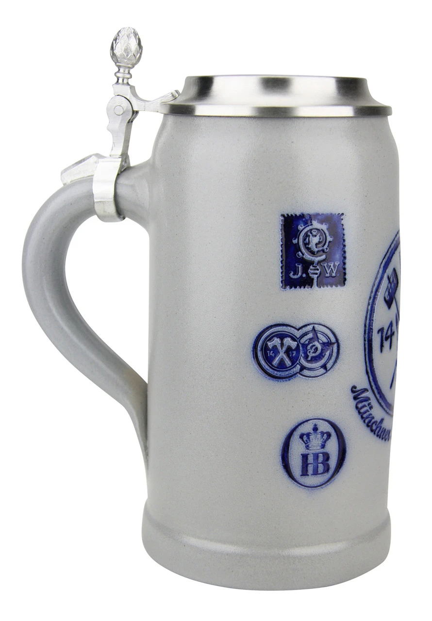 Munich Purity Law 1487 1 Liter Salt Glaze Stoneware Beer Stein - Image 6