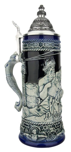 Neptune German Beer Stein With Mermaid Handle | Cobalt -Luxury Cupware Shop Neptune German Beer Stein with Mermaid Handle Cobalt T3121 LA SM 02950.1649791984