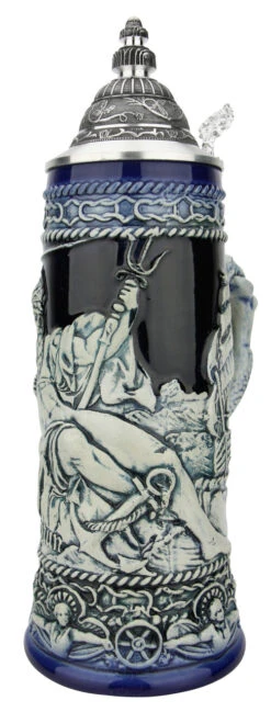Neptune German Beer Stein With Mermaid Handle | Cobalt -Luxury Cupware Shop Neptune German Beer Stein with Mermaid Handle Cobalt T3121 RA SM 06317.1649792002
