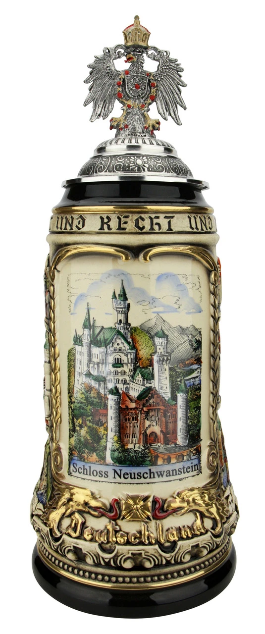 Neuschwanstein Castle German Beer Stein With Eagle Lid 4 Neuschwanstein Castle German Beer Stein With Eagle Lid - Image 2