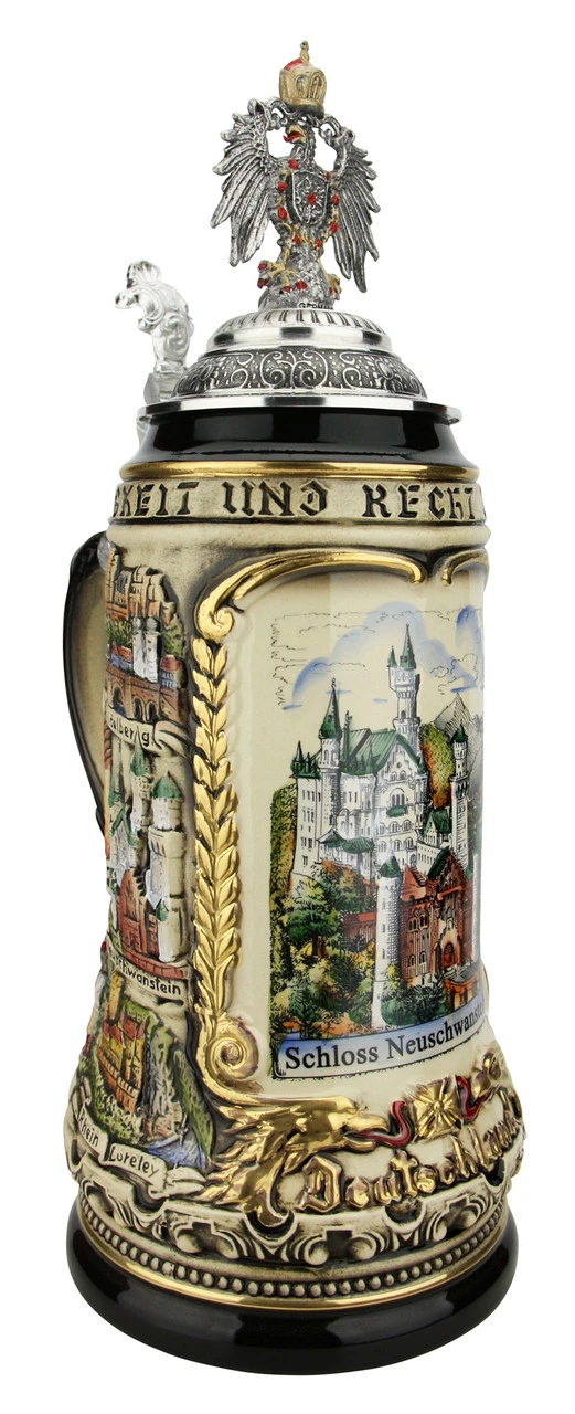 Neuschwanstein Castle German Beer Stein With Eagle Lid 3 Neuschwanstein Castle German Beer Stein With Eagle Lid