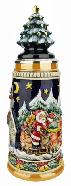 Santas Alpine Sleigh Ride German Beer Stein | Christmas Tree Lid