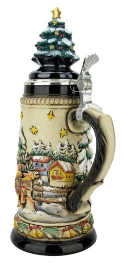Santas Alpine Sleigh Ride German Beer Stein Rustic | Christmas Tree Lid -Luxury Cupware Shop Santas Alpine Sleigh Ride German Beer Stein Rustic Christmas Tree Lid ZB15309010 Back SM 17155.1694619843
