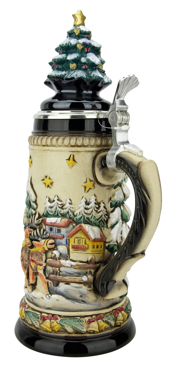 Santas Alpine Sleigh Ride German Beer Stein Rustic | Christmas Tree Lid - Image 6