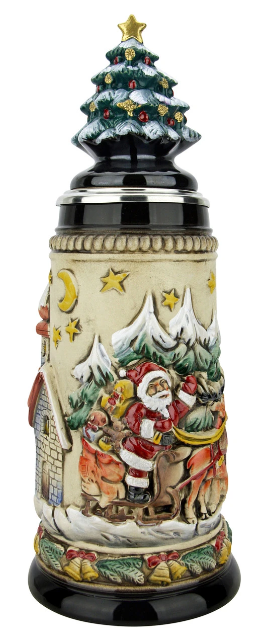 Santas Alpine Sleigh Ride German Beer Stein Rustic | Christmas Tree Lid - Image 3