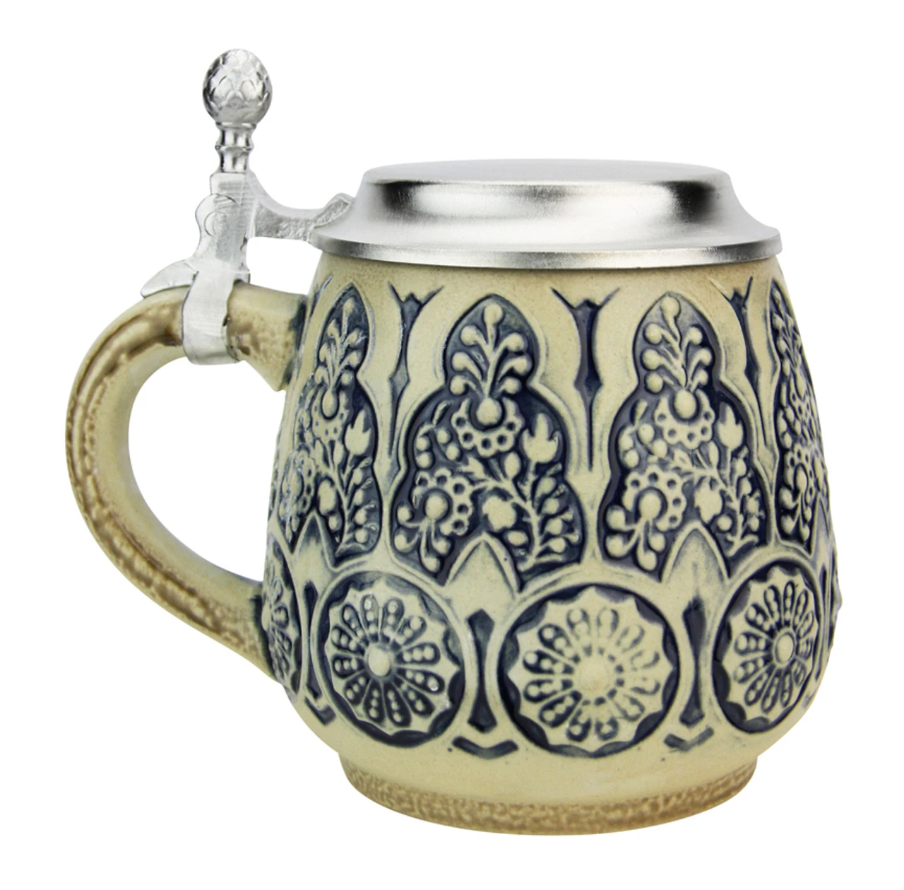 Stylized Plants Traditional Salt Glaze Beer Stein | Light Finish - Image 2